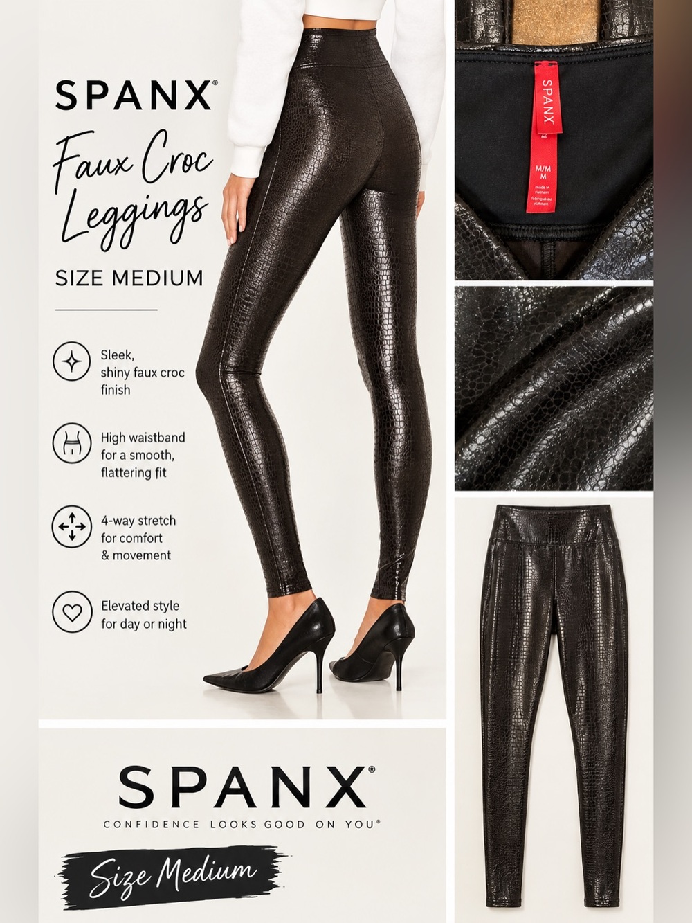 🤎 SPANX Faux Croc Leggings – Brown – Size Medium
